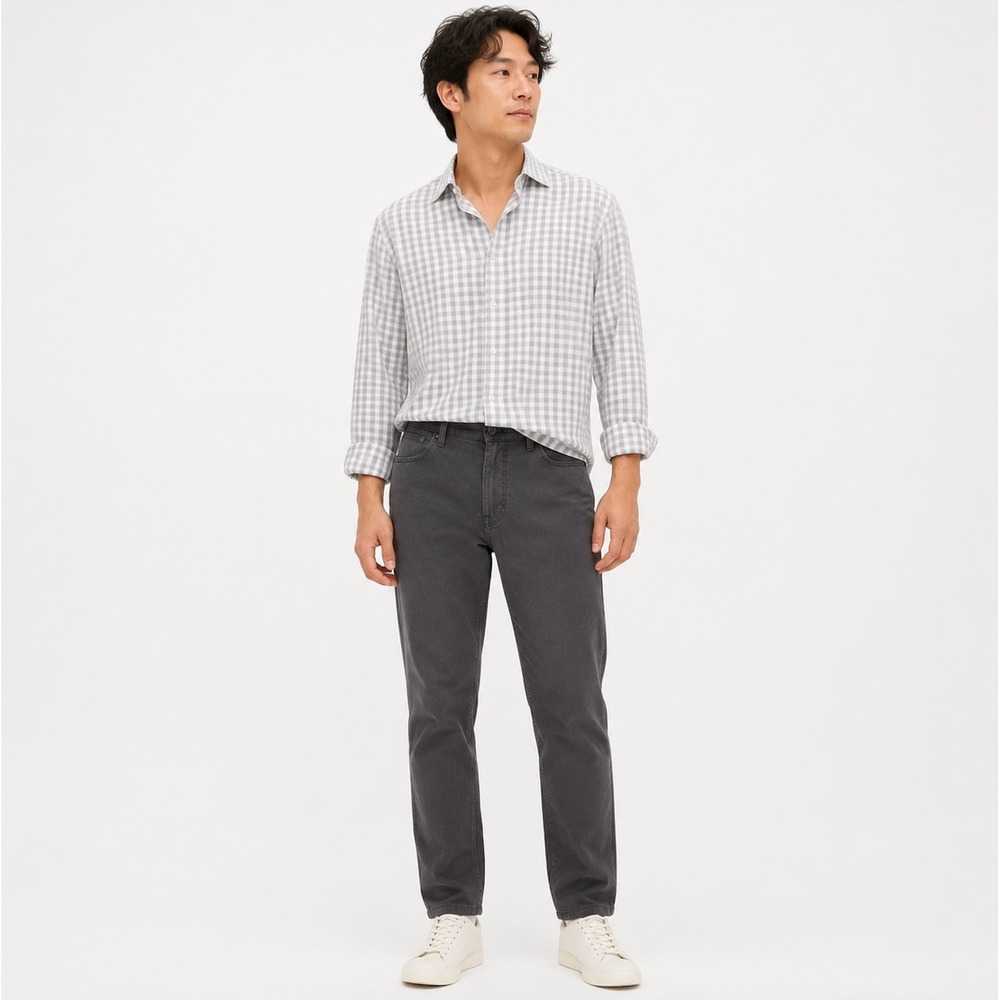 Ben Sherman Mens Grey White Gingham Long Sleeve Button Down Shirt LARGE